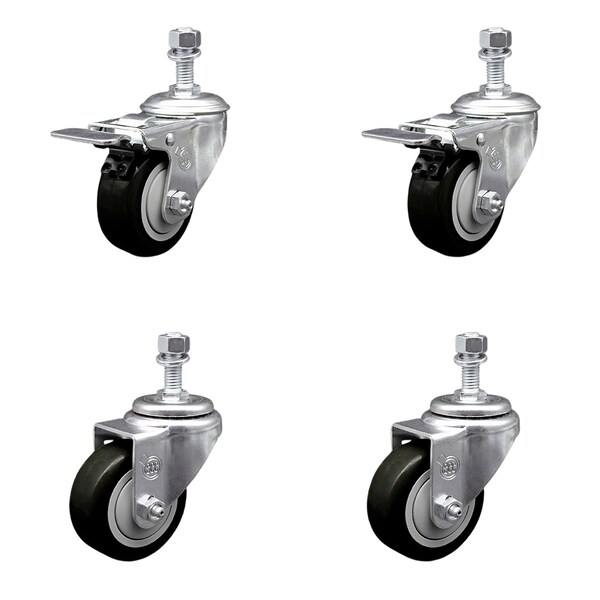 Service Caster 3.5 Inch Black Polyurethane Swivel 12mm Stem Caster Total Lock Brake, 2PK SCC-TSTTL20S3514-PPUB-BLK-M1215-2-S2 - main